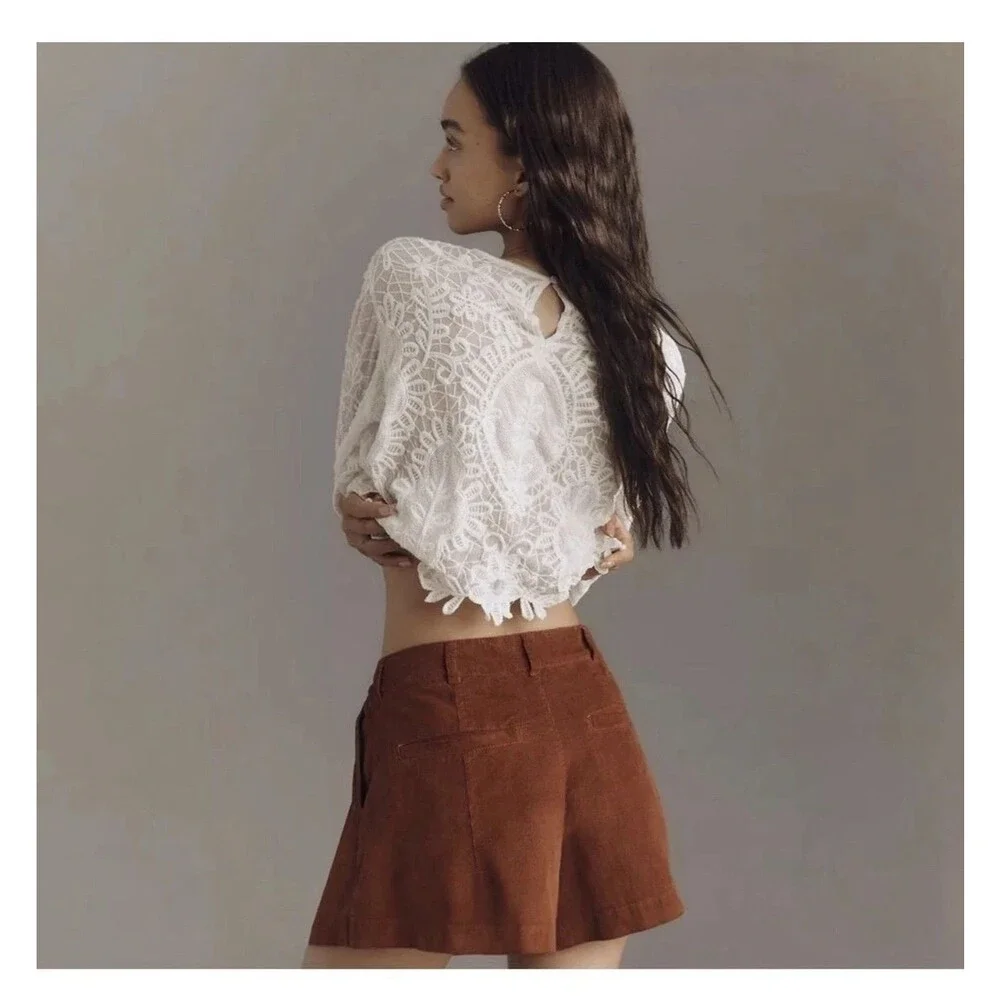 NWT Anthropologie Pilcro Women's Size 28 Corduroy Pleated Skirty Shorts Brown - Picture 4 of 10